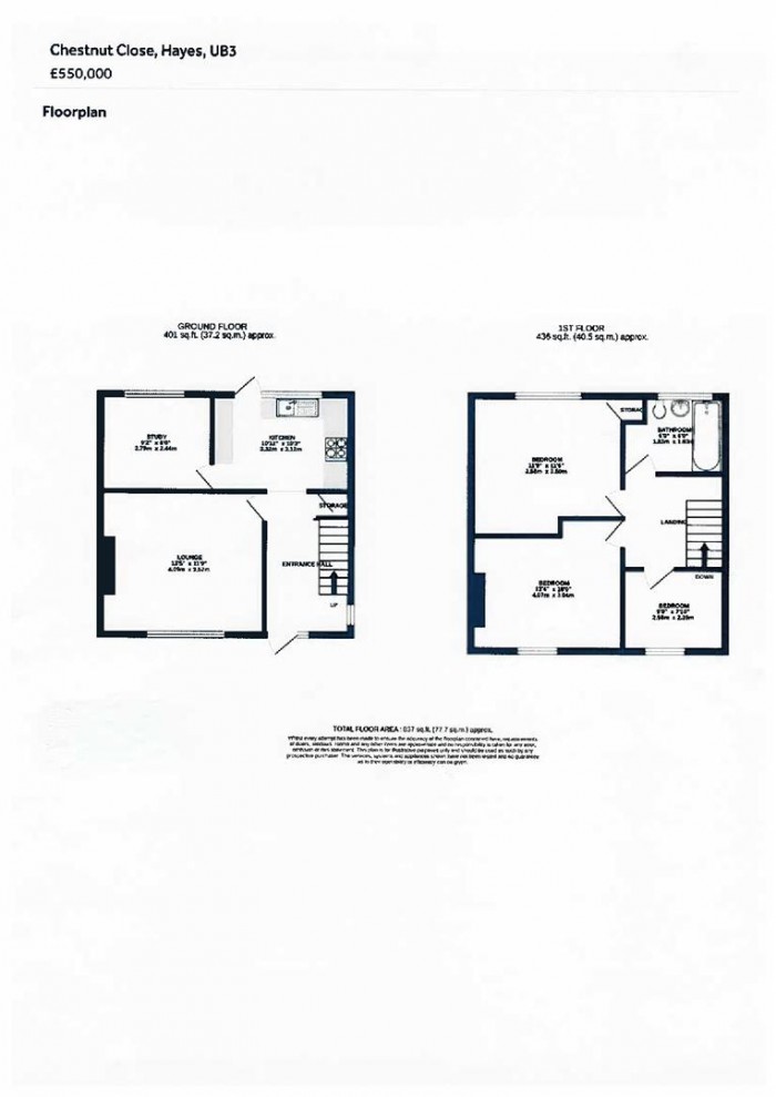 Floorplans For Chestnut Close, Hayes